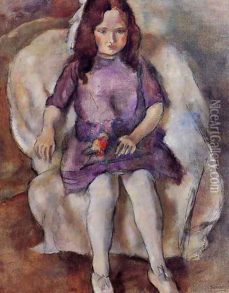 Little Girl with a Bouquet Oil Painting - Jules Pascin
