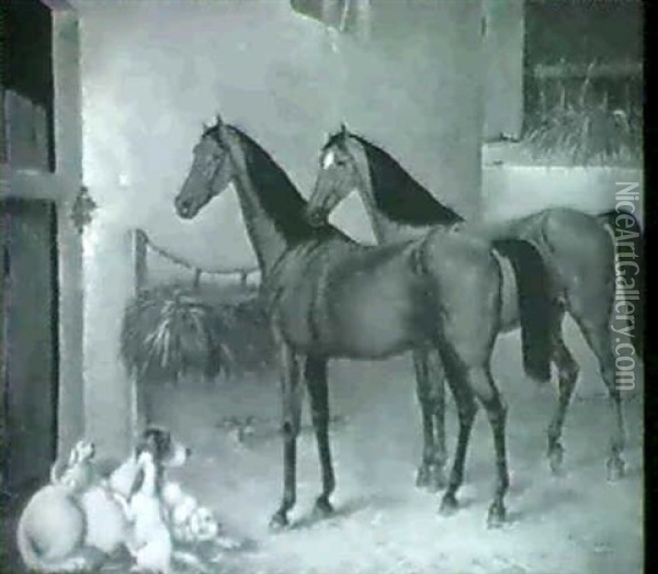 Good Friends In A Stable Oil Painting - Alick D. Summers