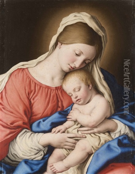 Madonna Con Bambino Dormiente Oil Painting - Giovanni Battista Salvi (Il Sassoferrato)