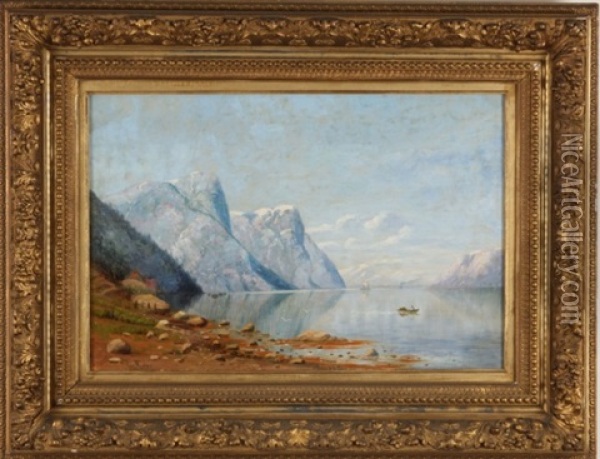 Landscape With Snow Capped Mountains Oil Painting - Therese Fuchs