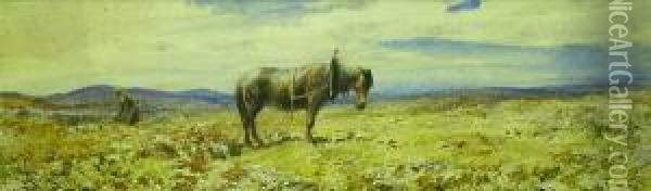Plough Horse And Farmer On Moorland Oil Painting - Henry Burdon Richardson