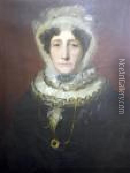 Portrait Of Lady Wearing A Black Dress Oil Painting - Sir John Watson Gordon