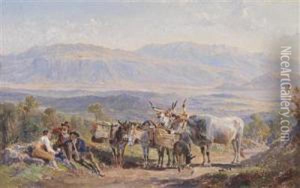 Reposing From The Region Of Olevano Towards The Volsberghe In The South Oil Painting - Heinrich Reinhold