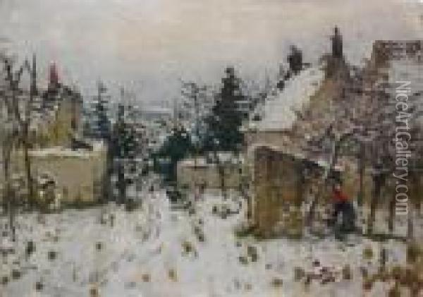 Village Sous La Neige Oil Painting - Pierre Eugene Montezin