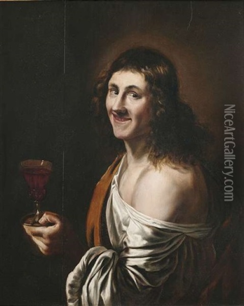 Junger Mann Mit Einem Rotweinglas Oil Painting - Lumen Portengen