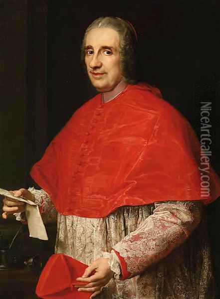 Portrait of a Cardinal, half-length, in robes of office, holding his biretta and a letter Oil Painting - Pompeo Gerolamo Batoni