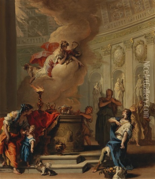 Figures Offering Homage To A Deity Oil Painting - Sebastiano Ricci