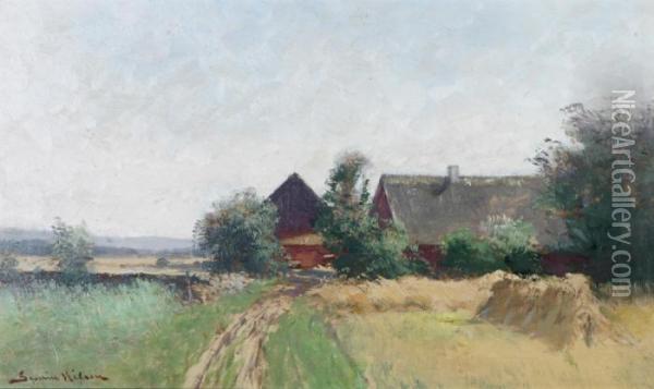Landskap Med Hus Vid Landsvag Oil Painting - Severin Nilson