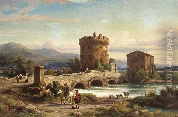 A View Of The Ponte Lucano And The Sepolcrodei Plautii At Tivoli Oil Painting - Franz Knebel
