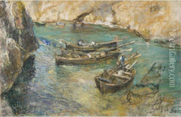 Castro, Barche Nel Porto Oil Painting - Giuseppe Casciaro