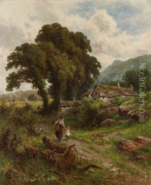 In The Llanrwst Valley, North Wales Oil Painting - Henry H. Parker