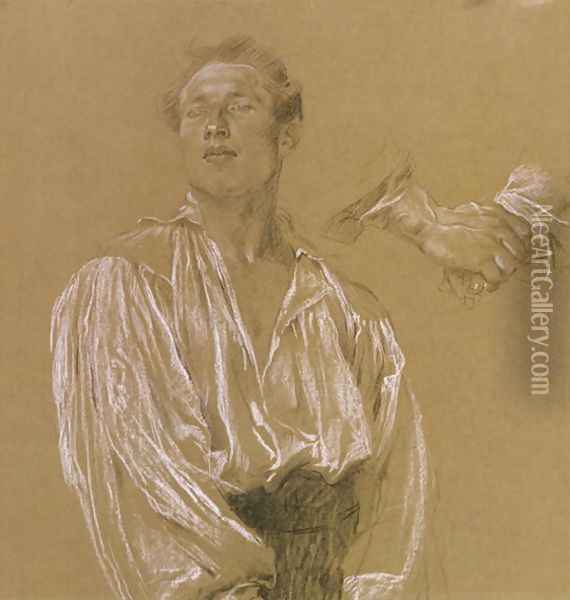 Portrait study of a man in a white shirt Oil Painting - Jan Preisler