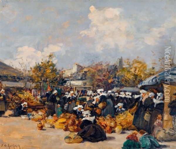 Place Du Marche A Concarneau Oil Painting - Fernand Marie Eugene Legout-Gerard