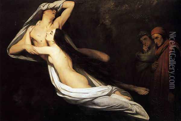 The Ghosts of Paolo and Francesca Appear to Dante and Virgil 1835 Oil Painting - Ary Scheffer