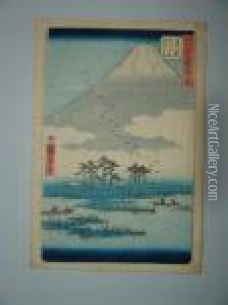 Yoshiwara Oil Painting - Utagawa or Ando Hiroshige