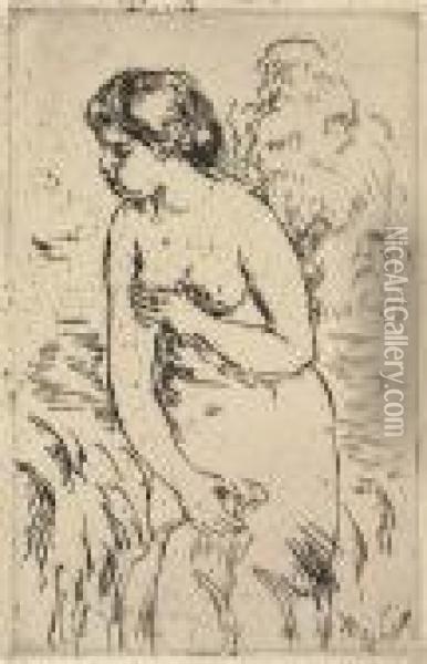 Baigneuse Debout, A Mi-jambes>. Oil Painting - Pierre Auguste Renoir