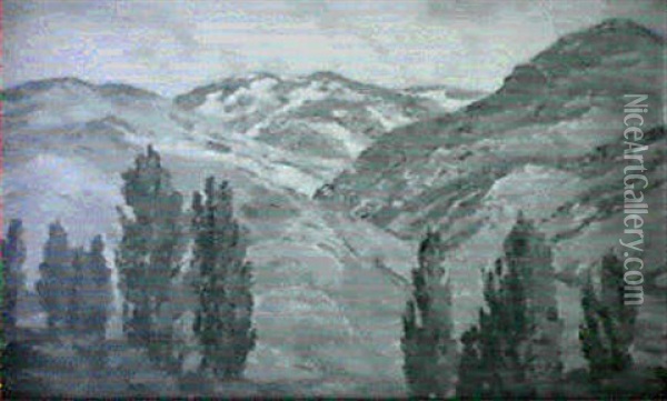 Distant Peaks Oil Painting - Evangeline Fowler