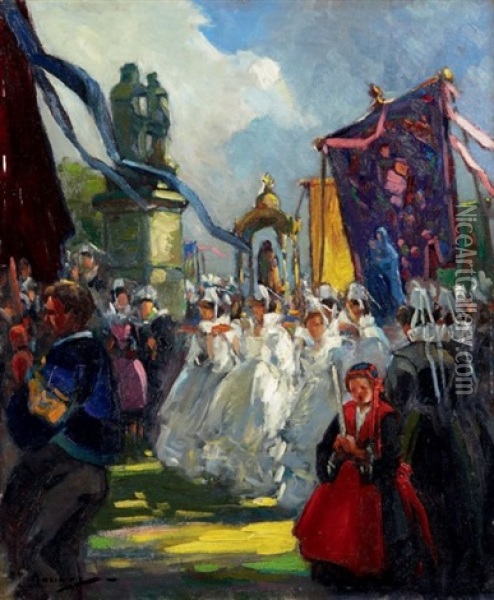 Procession En Bretagne Oil Painting - Henri Alphonse Barnoin