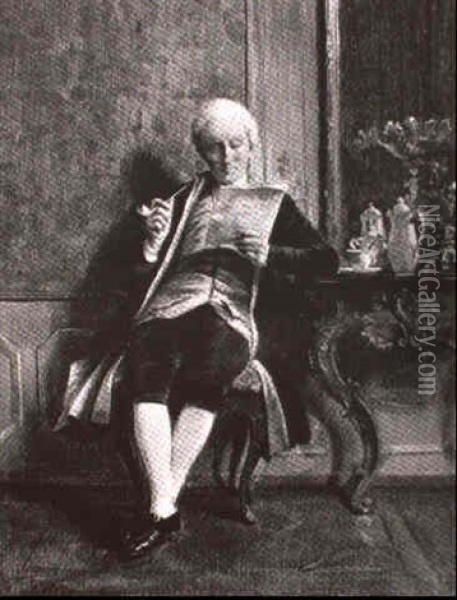 Gentleman Reading, Smoking Oil Painting - August Hermann Knoop