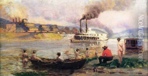 Steamboat on the Ohio I Oil Painting - Thomas Pollock Anschutz
