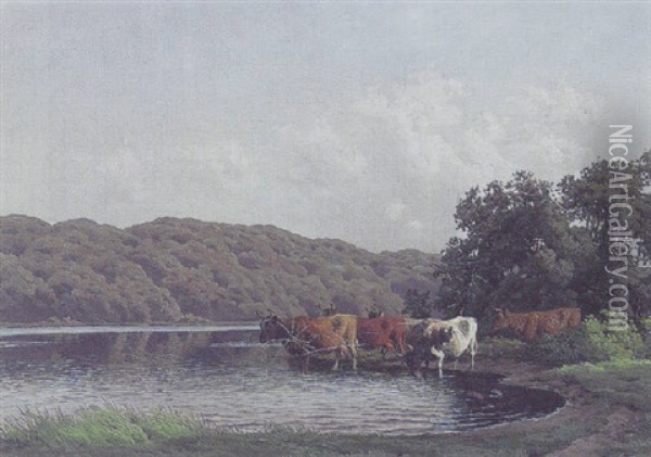 Koer Ved Et Vandingssted Oil Painting - Carl Frederik Bartsch
