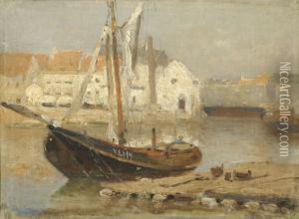 Moored Ship In An Inner Harbour Oil Painting - Willem Joannes Schutz