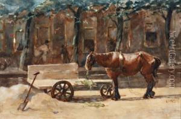 Rustend Werkpaard Op Zonnig Plein Oil Painting - Gijsbertus Jan Sijthoff