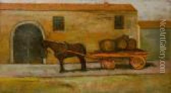 Cavallo Al Carro Oil Painting - Giovanni Bartolena
