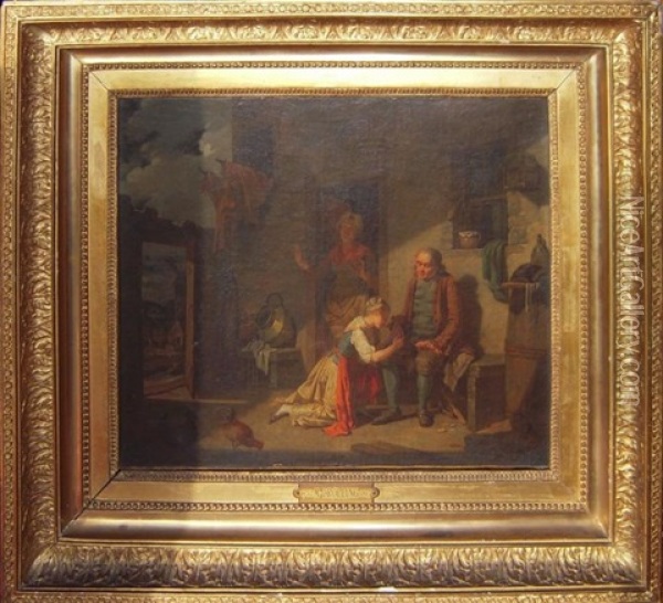 Scene Familiale Dans La Cour De La Ferme Oil Painting - Martin Droelling