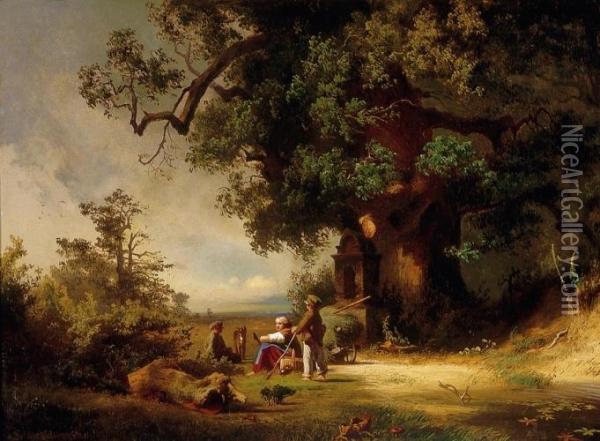 Under The Spreading Oak Oil Painting - Theodor Blatterbauer