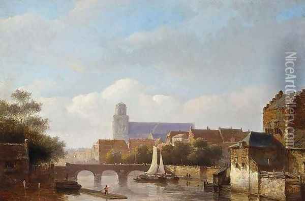 View of a Riverside Town Oil Painting - Kasparus Karsen