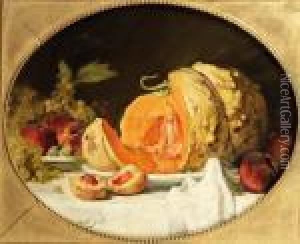 Nature Morte A La Citrouille Et Aux Fruits Oil Painting - Joseph Bail