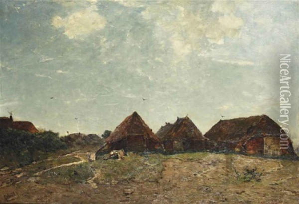 Schaapskooyen; A Sunlit Landscape With Several Sheepfolds Oil Painting - Paul Joseph Constantin Gabriel