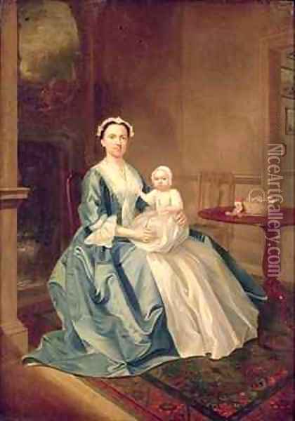 Portrait of a lady of the Lister family and Child Oil Painting - Arthur Devis