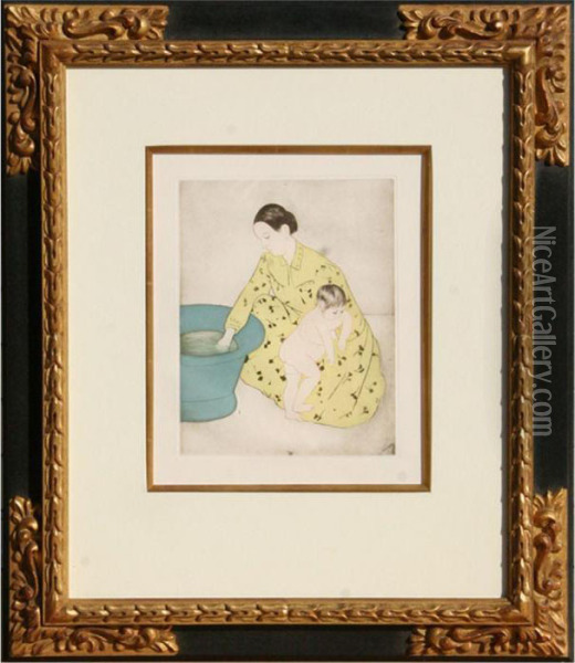 The Bath Oil Painting - Mary Cassatt
