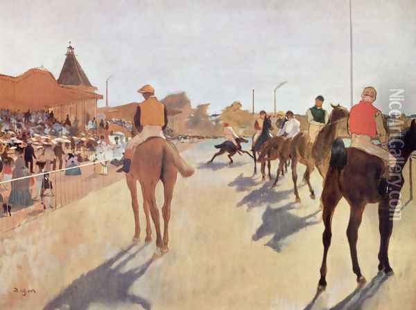 Jockeys before the tribune Oil Painting - Edgar Degas