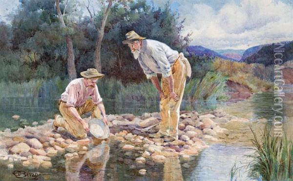 Washdirt, Panning Out The Gold Oil Painting - Edward Bevan