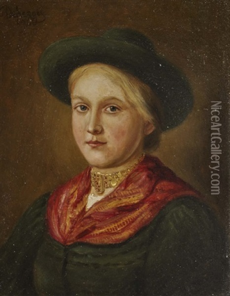 Girl With Hat And Necklace Oil Painting - Franz Von Defregger