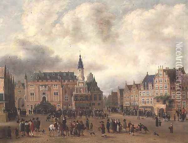 Announcement of the Peace of Breda in the Grote Markt, Haarlem, c.1667 Oil Painting - Gillis Rombouts