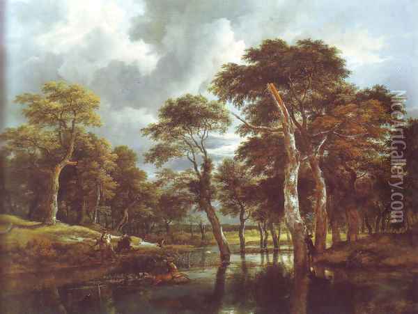 Waterfall in a hilly wooded landscape Oil Painting - Jacob Van Ruisdael