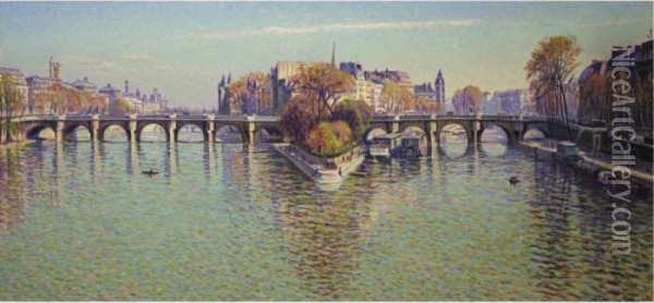 Le Pont Neuf A Paris (beau Temps Clair) Oil Painting - Gustave Cariot