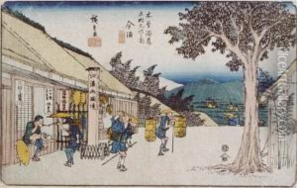Imasu (z Serii: 69 Stacji Na Goscincu Kiso-kaido) Oil Painting - Chimpei Ii Hiroshigesuzuki