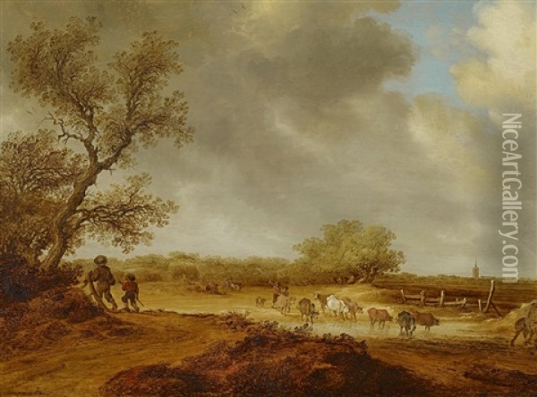 Landschaft Mit Kuhen Oil Painting - Salomon van Ruysdael