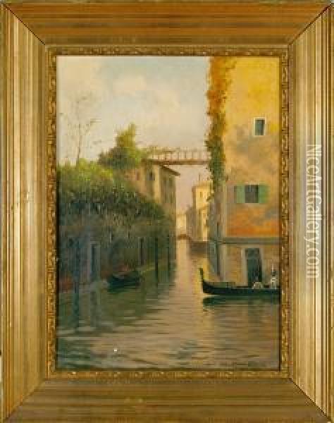 A Canal Scenery From Venice Oil Painting - Alfred Theodor Olsen