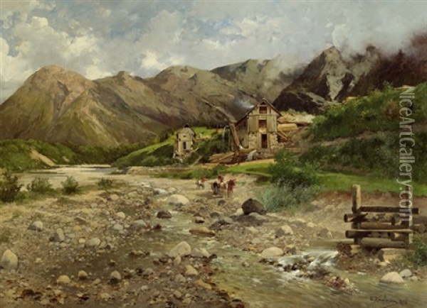 Landschaft Mit Muhle Oil Painting - Adolf Kaufmann