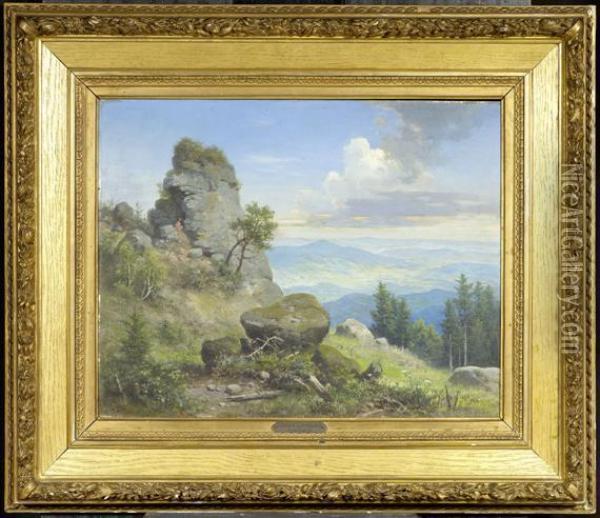 Landscape With Mountains Oil Painting - Eduard Emil August Leonhardi