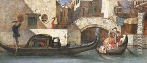 Venezia Al Ponte Dei Barattieri Oil Painting - Vincenzo Cabianca