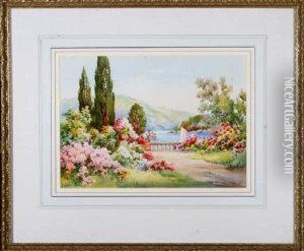A Lakeside Garden In Summer Oil Painting - Cyril Hardy