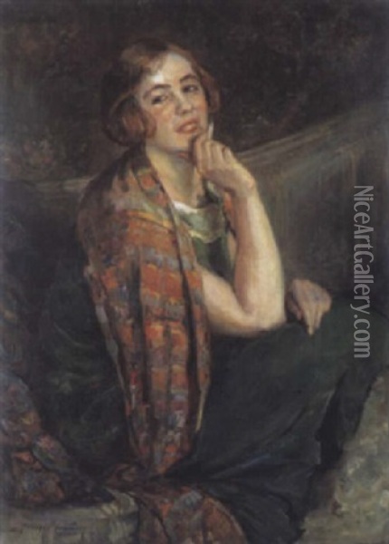 La Femme A L'echarpe Oil Painting - Georges (Ferdinand) Lemmers