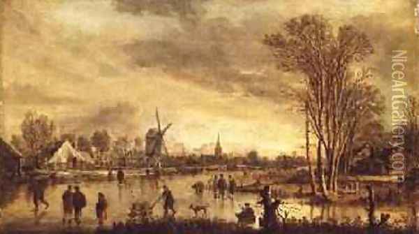 A River in Winter 2 Oil Painting - Aert van der Neer